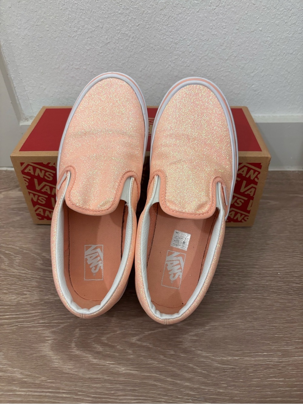 Vans Pinky Peach Glitter Slip-On Sneakers - Picture 2 of 6